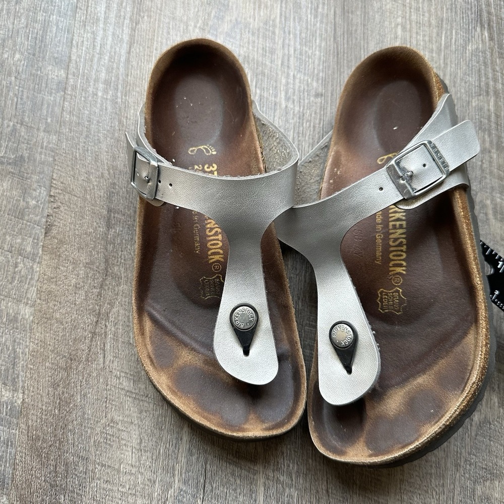 Birkenstock Gizeh Womens 37 US 7 Metallic Silver Birko Flor Thong Sandal